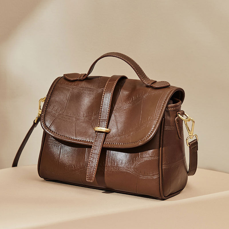 Genuine Leather Top Handle Crossbody Bag