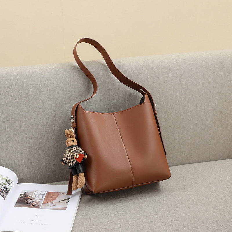 Genuine Leather Bucket Bag Large Capacity Shoulder Bag