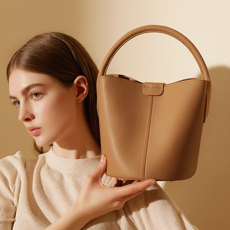 Genuine Leather Crossbody Bucket Bag