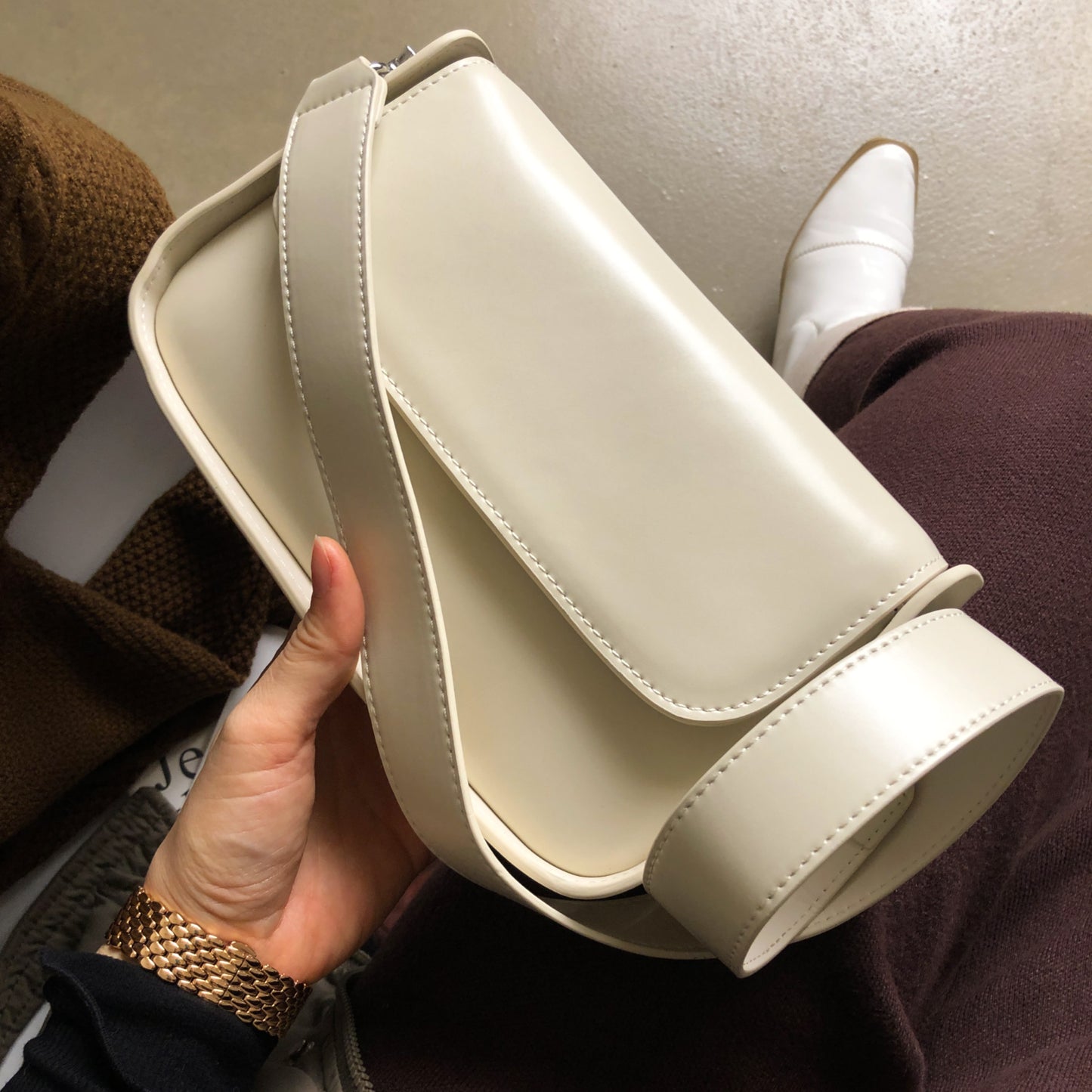 Genuine Leather Cowhide Flap Shoulder Messenger Handbag