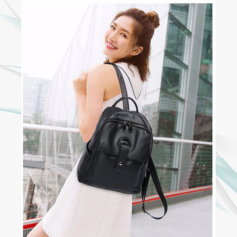 Women's Genuine Leather Fashion Large Capacity Shoulder Backpack