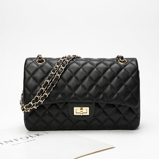 Genuine Leather Diamond Quilted Shoulder Chain Bag
