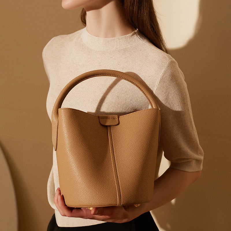 Genuine Leather Crossbody Bucket Bag