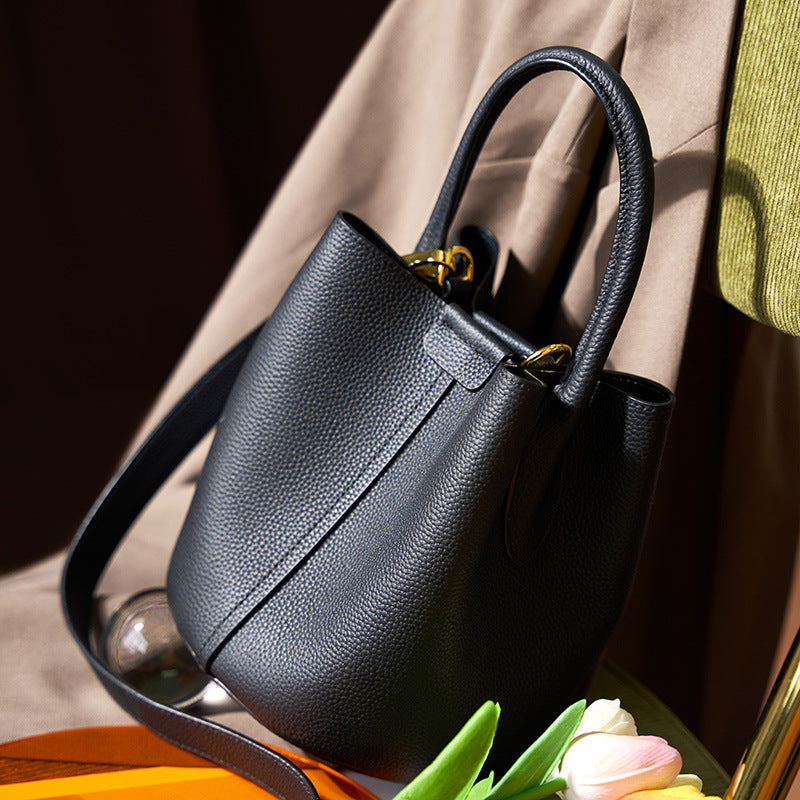 Genuine Leather Crossbody Bucket Bag