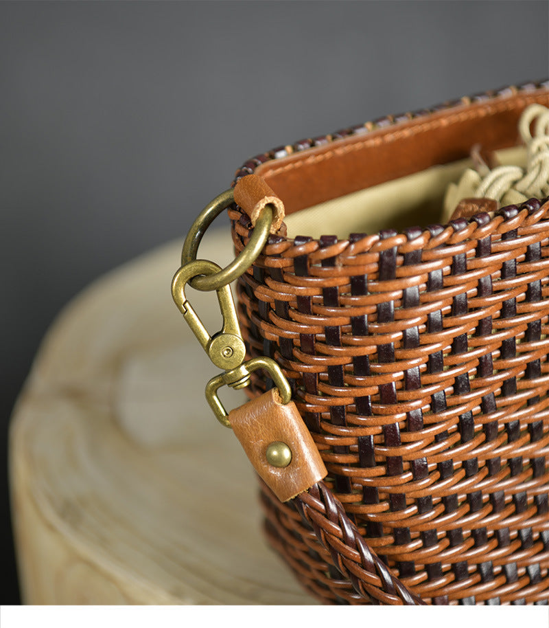 Women's Cowhide Weave Vintage Handbag
