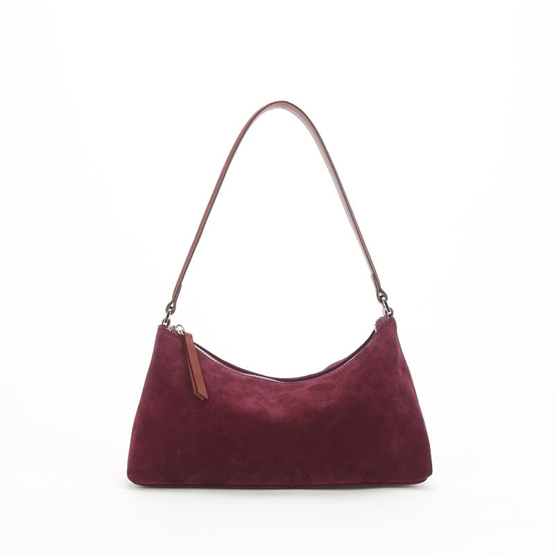 Suede Baguette Genuine Leather Shoulder Bag