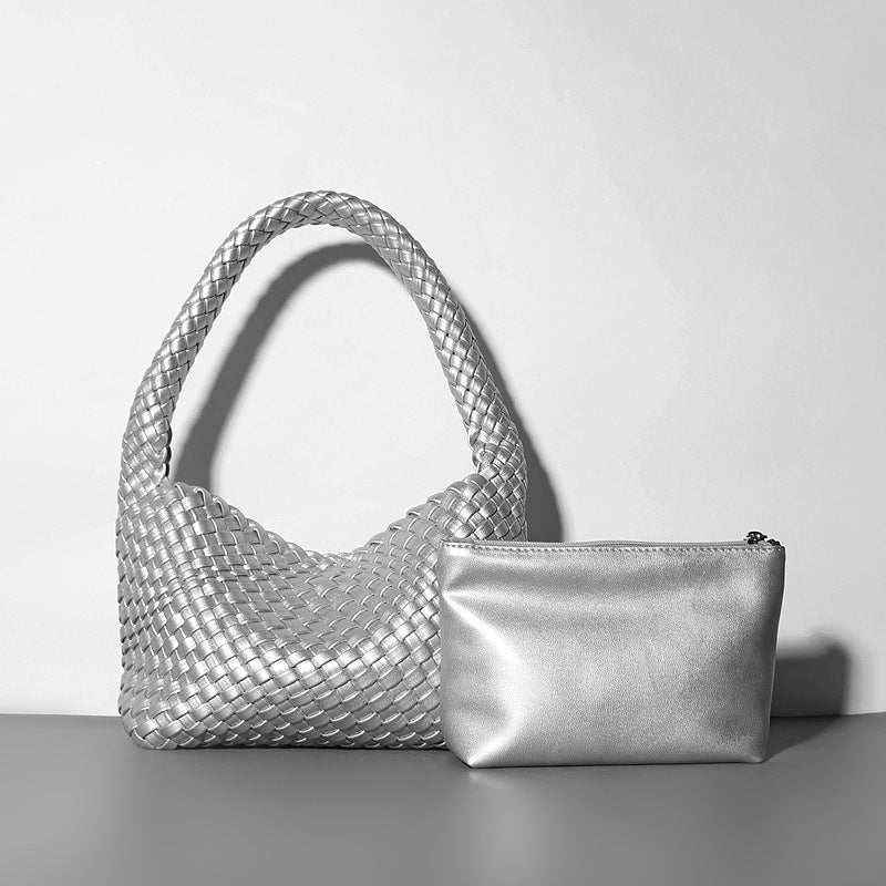 Handmade Shoulder Soft Leather Top Handle Woven Bag