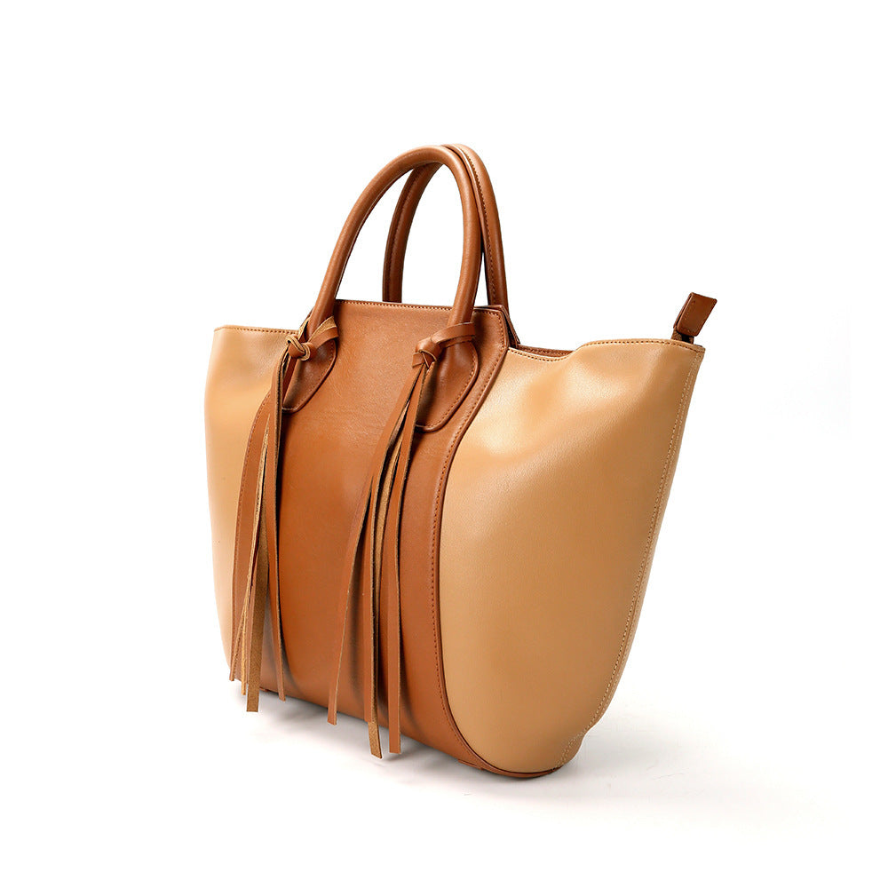 Genuine Leather Tassel Tote Bag For Women
