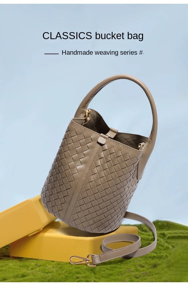 Genuine Leather bag, Hand woven Bag, Vintage Style Leather bag, gift for her, Bucket Bag Women