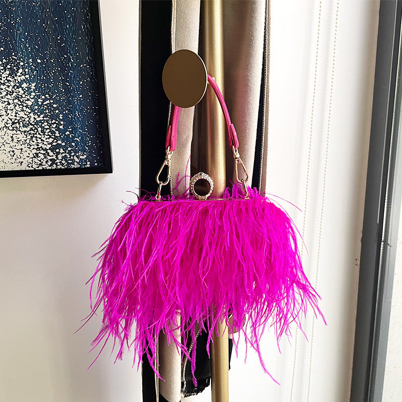 Ostrich Feather Bag, Evening Clutch Crossbody Bag