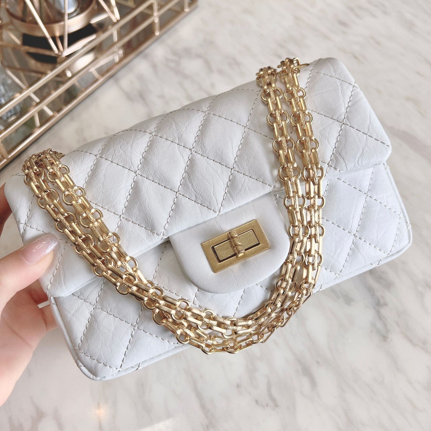 Genuine Leather Diamond Chain Bag