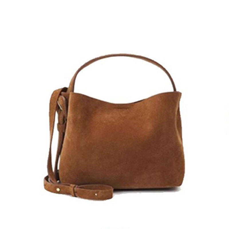 Suede Belt Buckle Shoulder Strap Bucket Bag