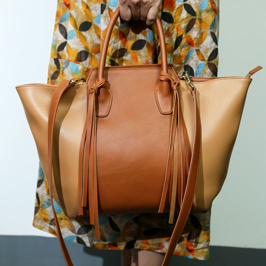 Genuine Leather Tassel Tote Bag For Women