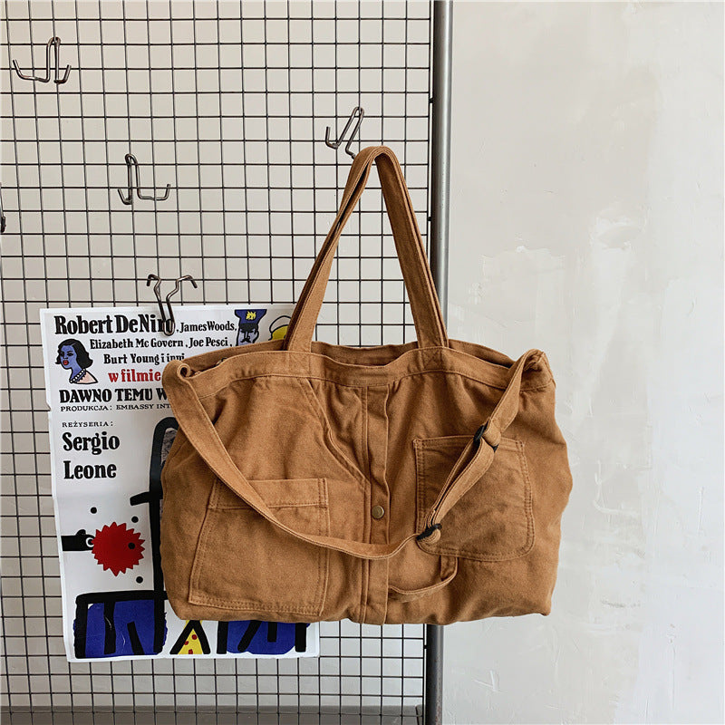 Korean version lazy style new canvas shoulder bag for women simple arts cross-body bag for every retro women's large bag