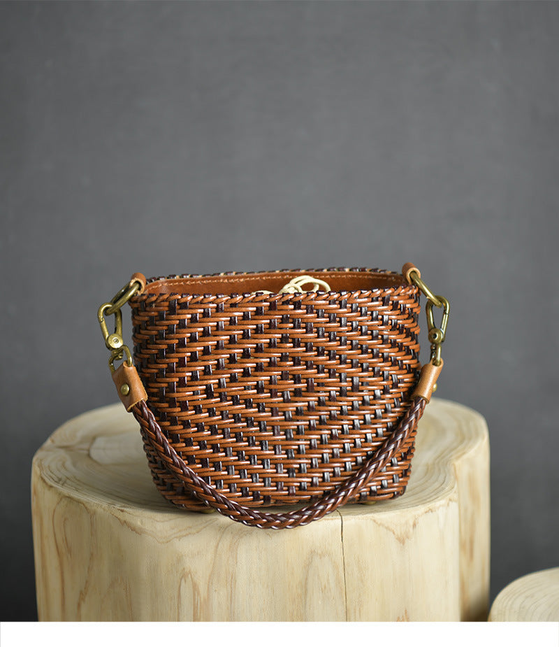Women's Cowhide Weave Vintage Handbag