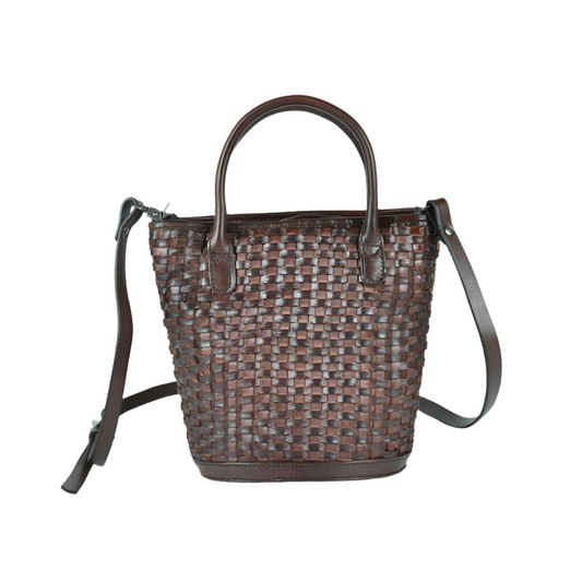 Women’s Genuine Leather Woven Bucket Shoulder Messenger Bag