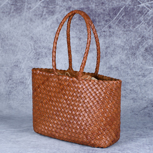 Woven Handmade Retro First Layer Cowhide Women Bag