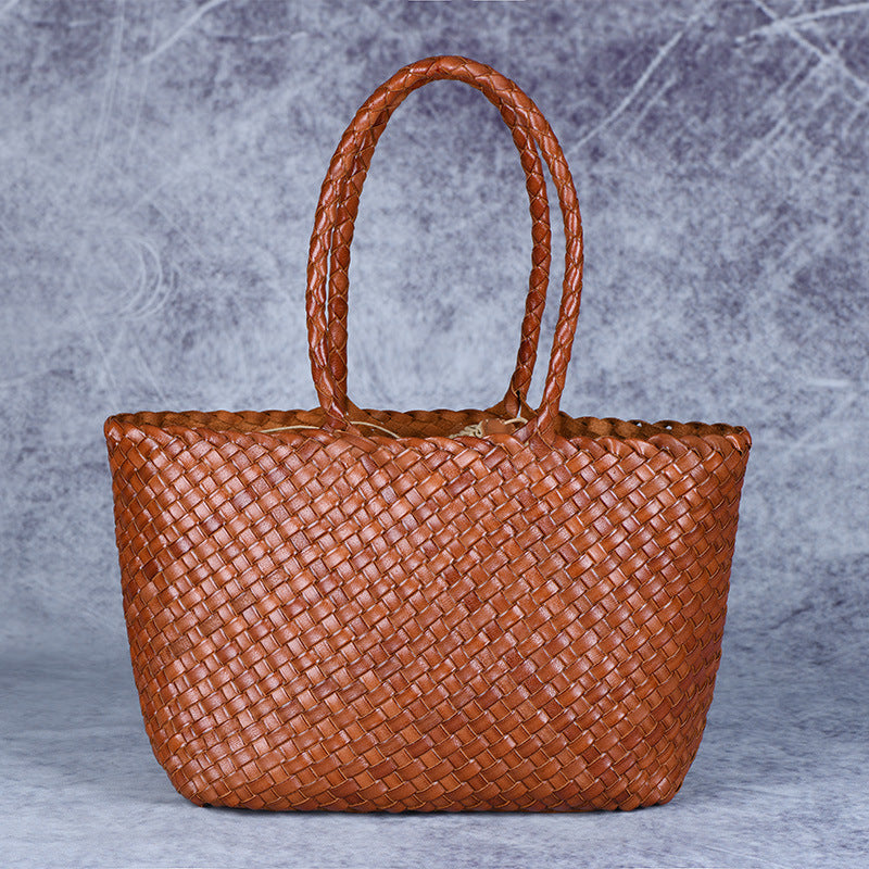 Woven Handmade Retro First Layer Cowhide Women Bag