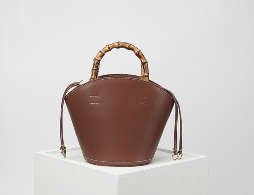 Leather Bamboo Portable Bucket Bag Temperament Versatile
