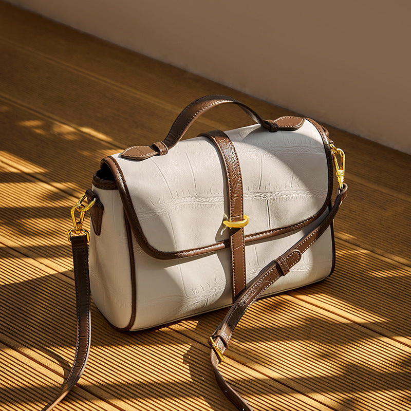 Genuine Leather Top Handle Crossbody Bag