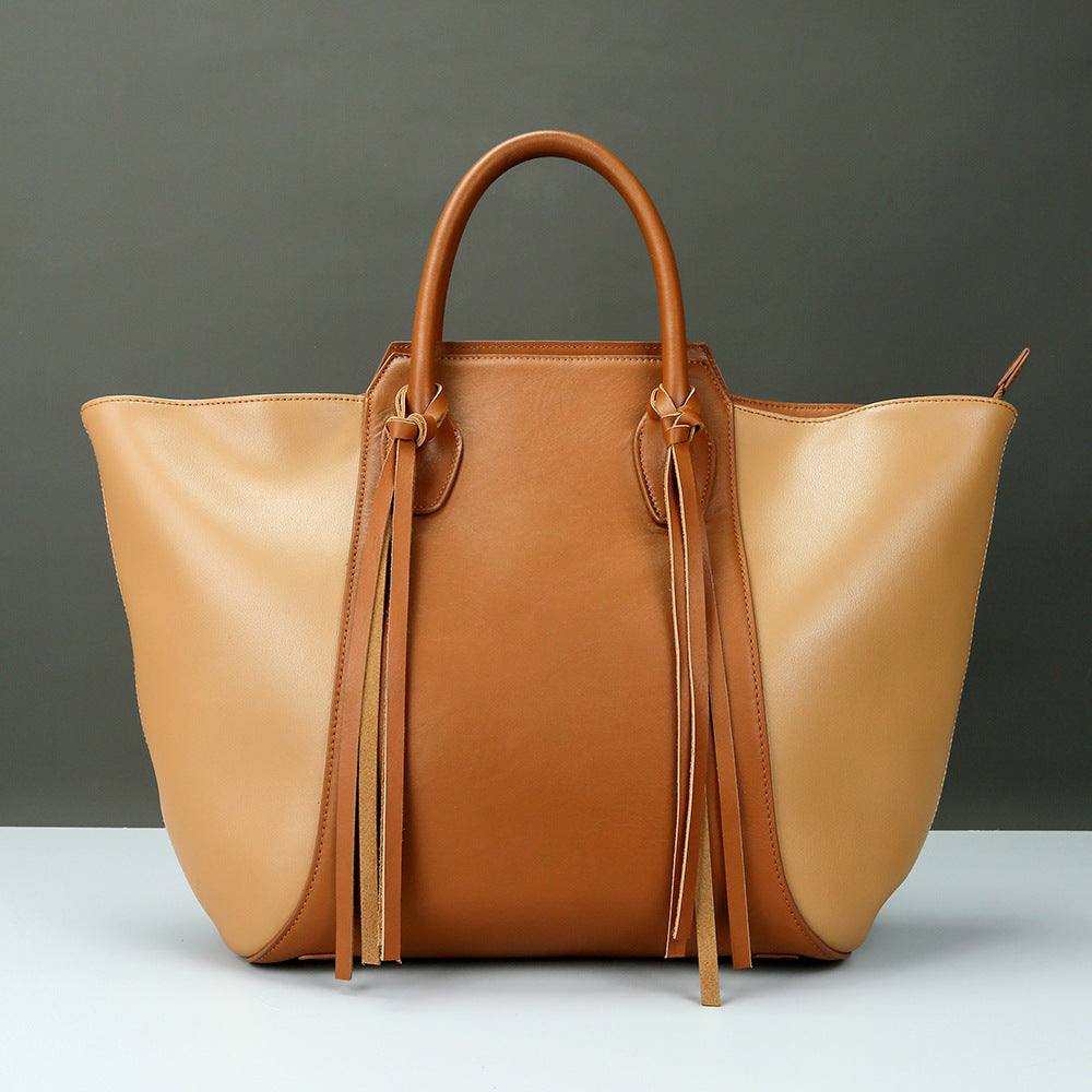 Genuine Leather Tassel Tote Bag For Women