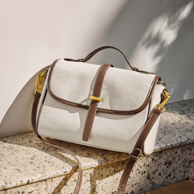 Genuine Leather Top Handle Crossbody Bag