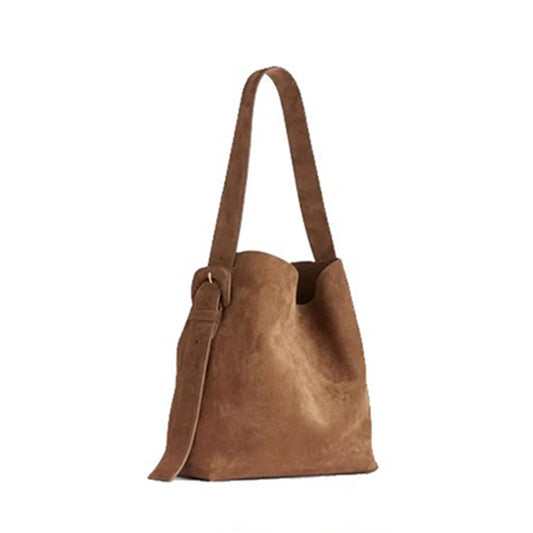 Suede Belt Buckle Shoulder Strap Bucket Bag