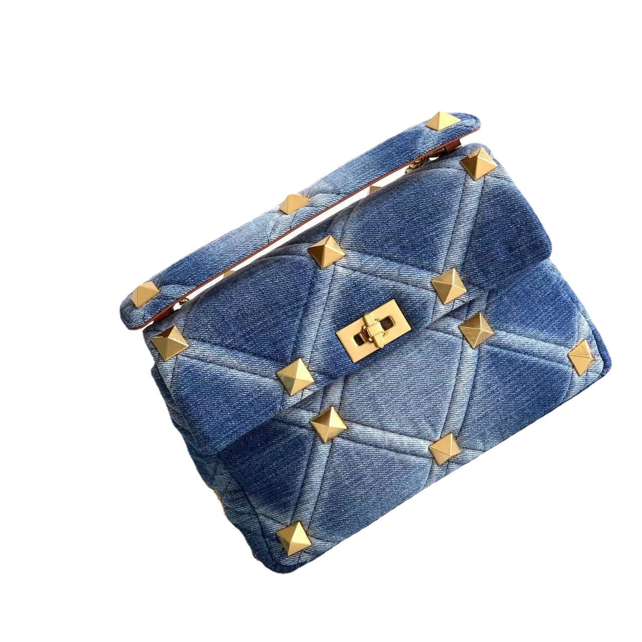 Denim Leather Studded Shoulder Bag