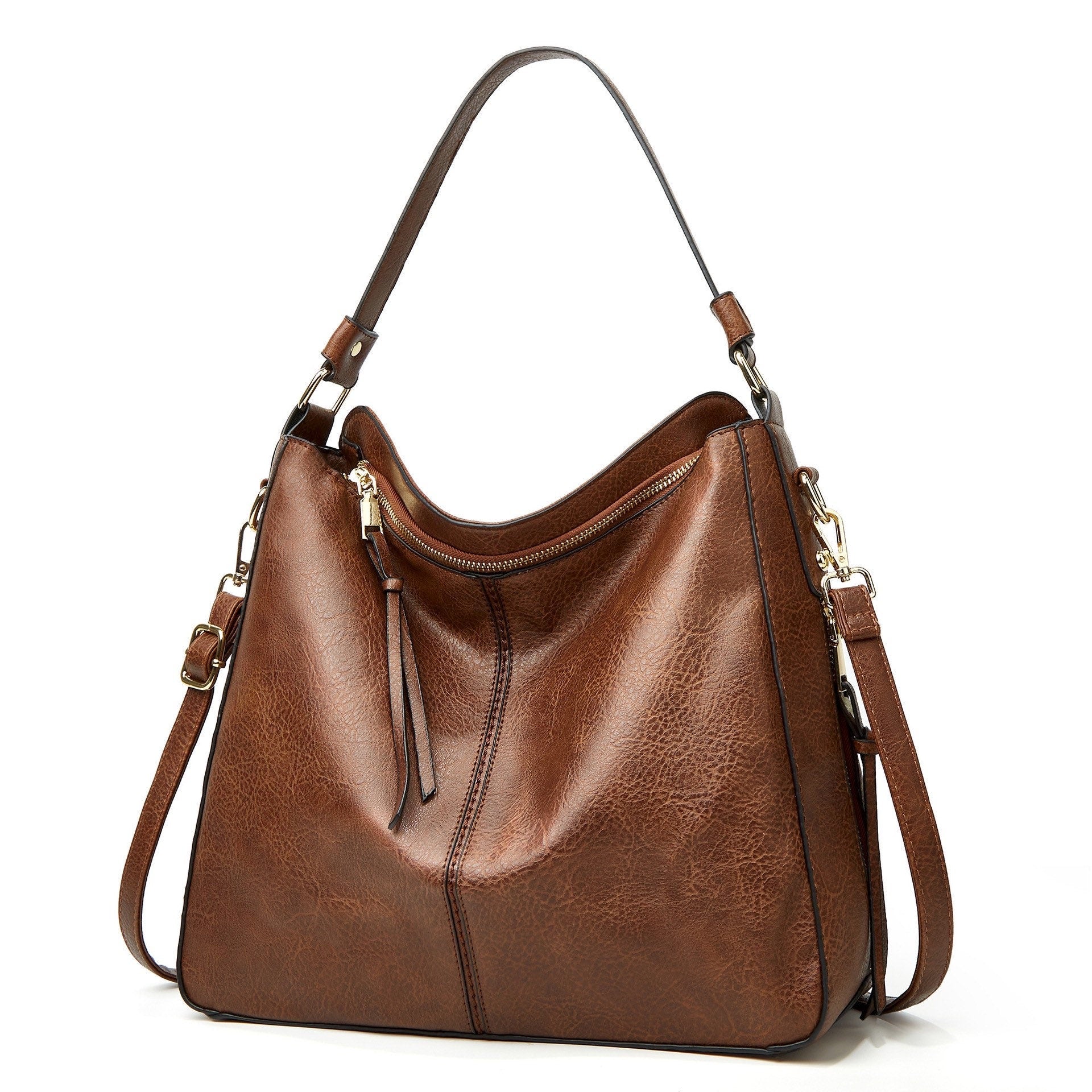 Women's Brown Vegan Leather Vintage Shoulder Hobo Bags