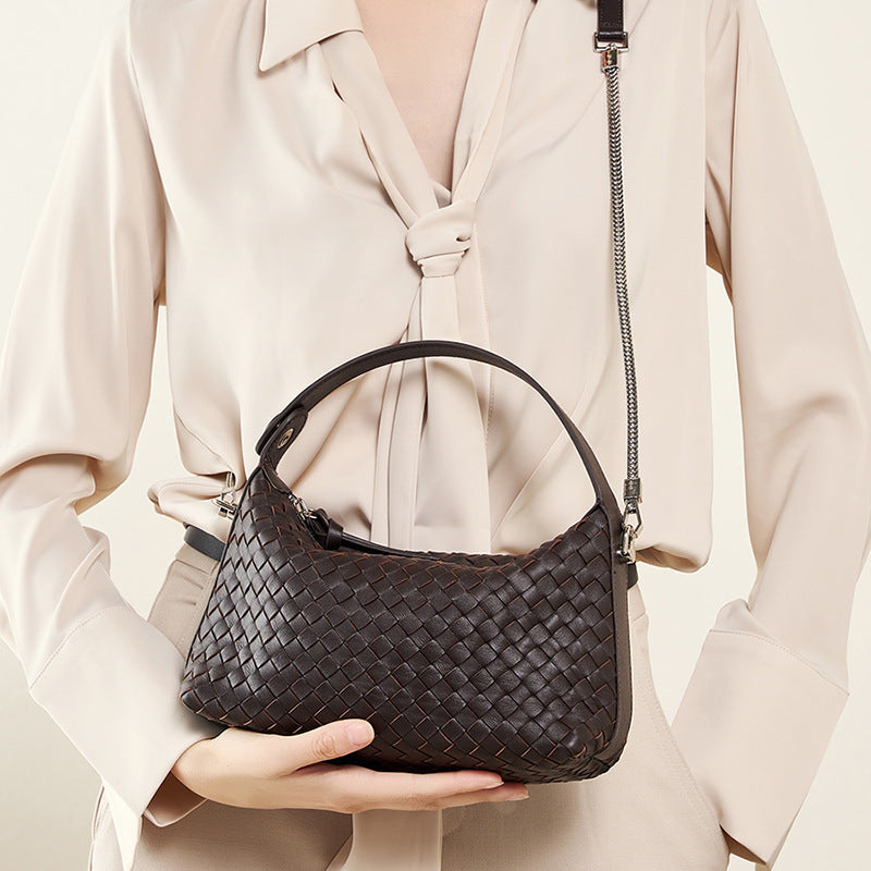 Genuine Leather Clutch Shoulder Woven Bag