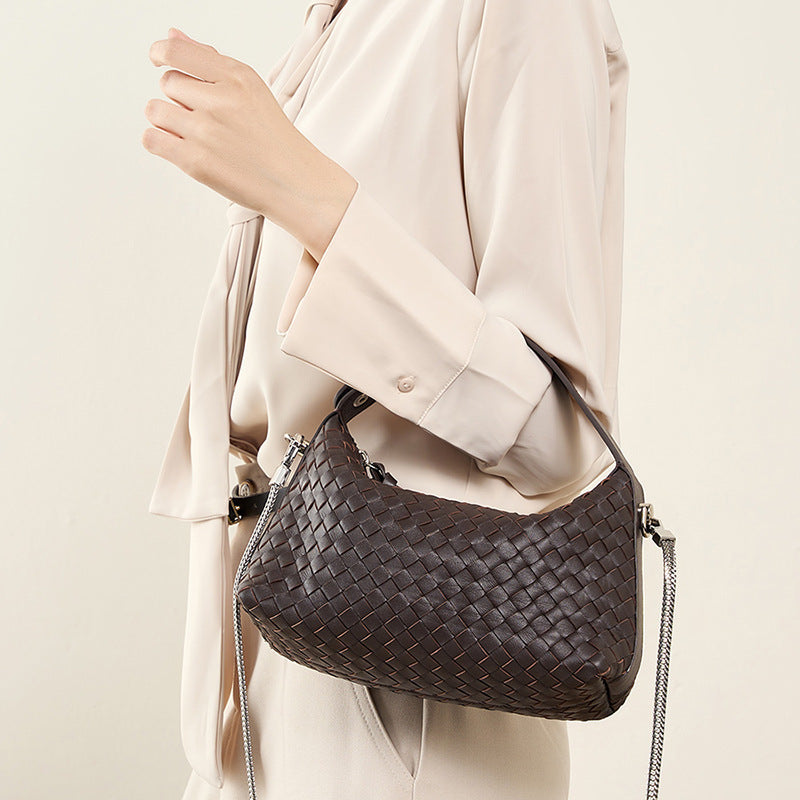 Genuine Leather Clutch Shoulder Woven Bag