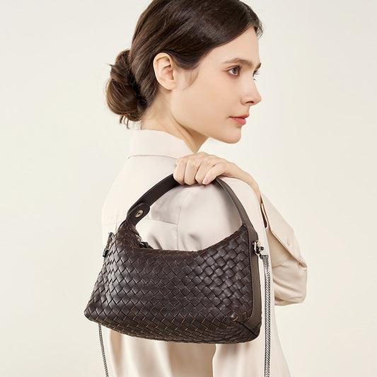 Genuine Leather Clutch Shoulder Woven Bag