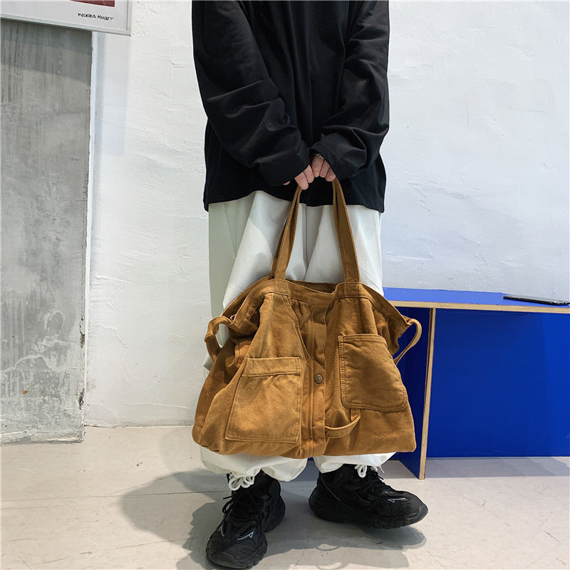 Korean version lazy style new canvas shoulder bag for women simple arts cross-body bag for every retro women's large bag