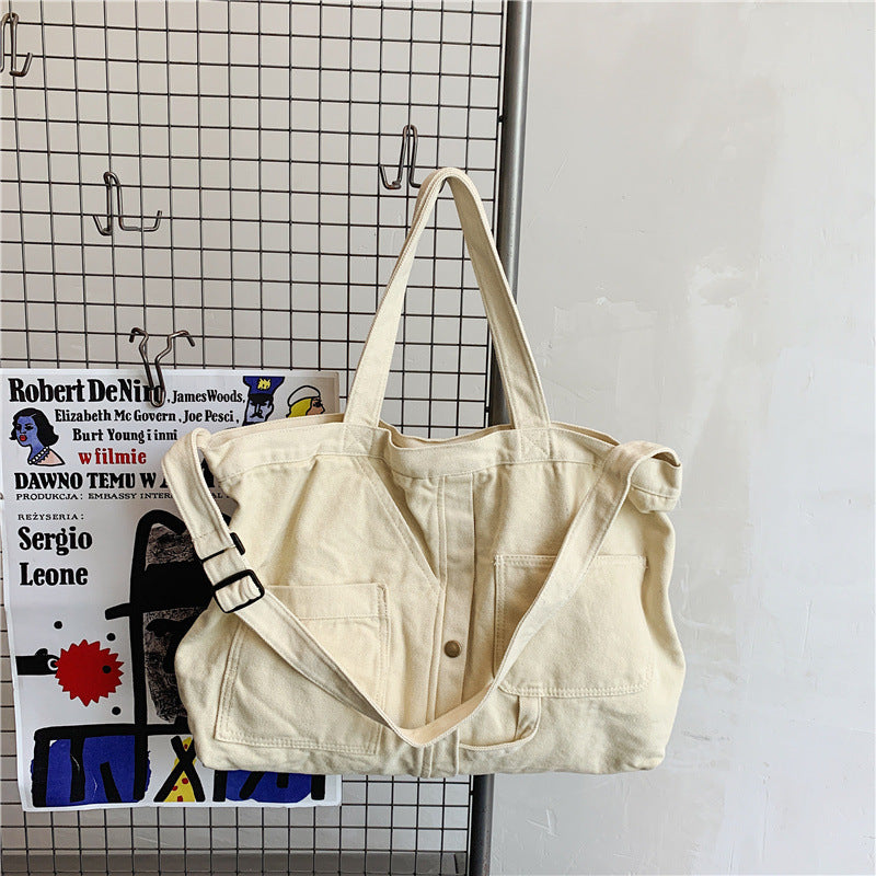 Korean version lazy style new canvas shoulder bag for women simple arts cross-body bag for every retro women's large bag