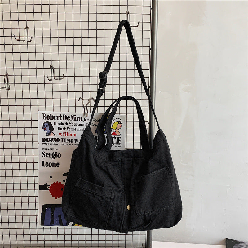 Korean version lazy style new canvas shoulder bag for women simple arts cross-body bag for every retro women's large bag