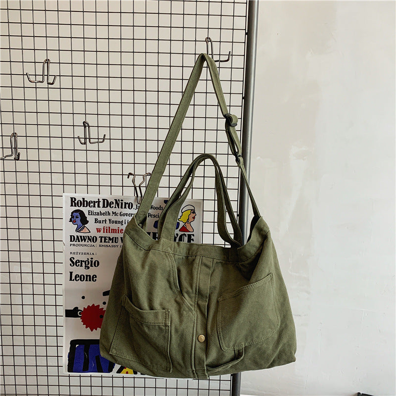 Korean version lazy style new canvas shoulder bag for women simple arts cross-body bag for every retro women's large bag