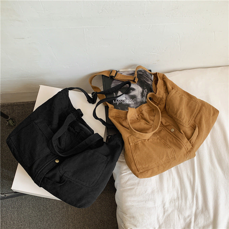 Korean version lazy style new canvas shoulder bag for women simple arts cross-body bag for every retro women's large bag